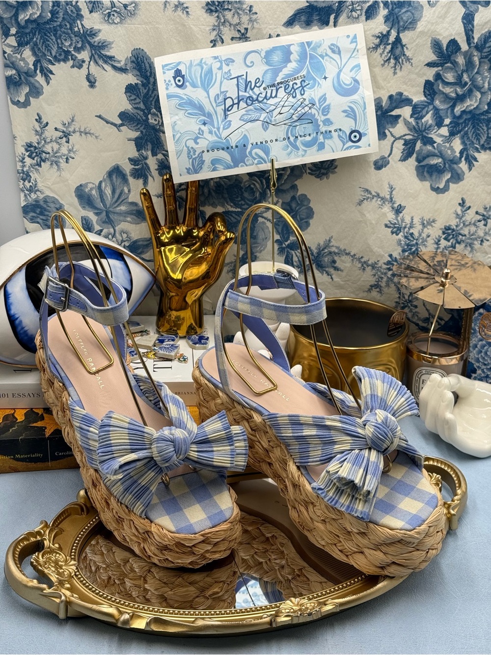 🆕 LOEFFLER RANDALL 🧿 NWOB Gaby Espadrille Sandals, Blue Gingham - Sz 7 - Picture 3 of 16